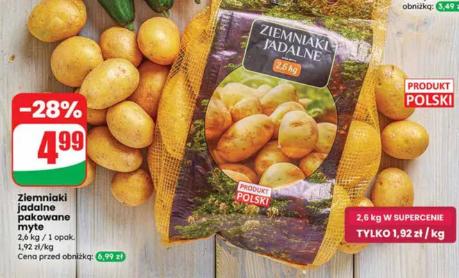 Ziemniaki jadalne pakowane myte 2,6 kg Dino promocja w Dino
