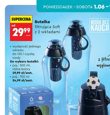 Butelka filtrująca Soft z 2 wkładami Dafi promocja w Biedronka