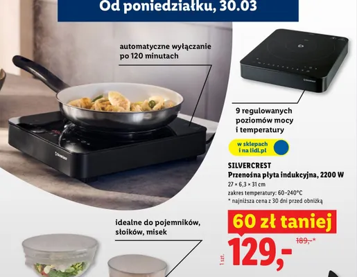 Płyta indukcyjna przenośna, 2200W promocja w Lidl