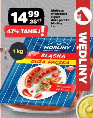 Kiełbasa wieprzowa śląska duża paczka promocja w Netto