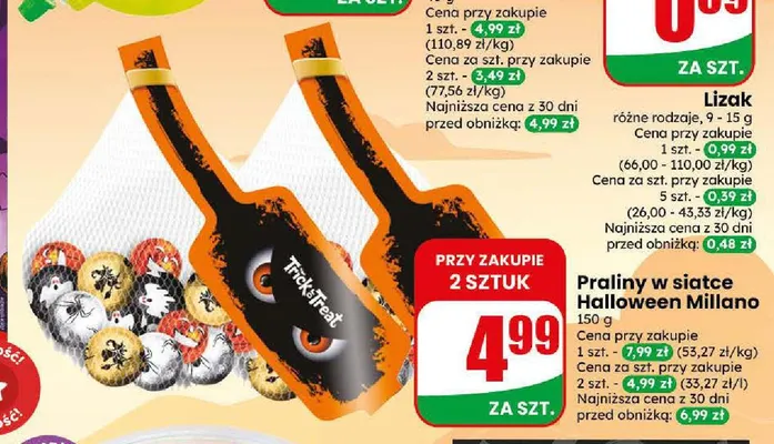 Praliny w siatce Halloween Millano promocja w Dino