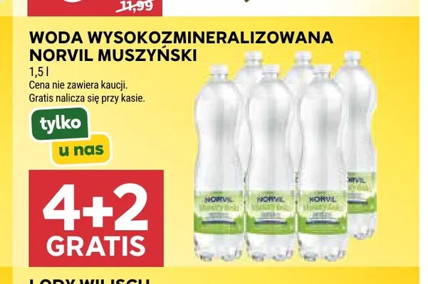 Woda gazowana wysokozmineralizowana Norvil Muszyński promocja w Stokrotka