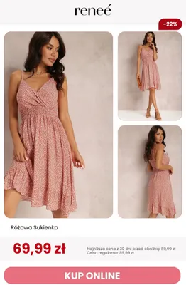 Sukienka różowa Renee promocja w Renee