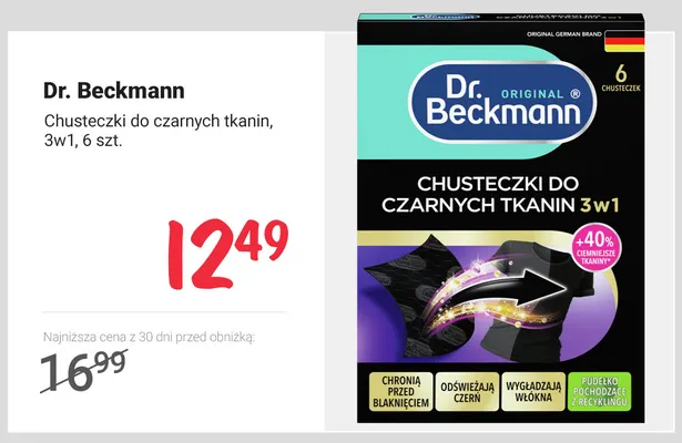 Chusteczki do czarnych tkanin 3w1 Dr. Beckmann promocja w Rossmann