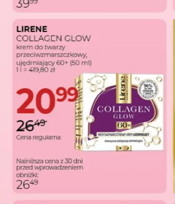 Krem do twarzy przeciwzmarszczkowy ujędrniający 60+ Lirene Collagen Glow promocja w Drogerie Jawa