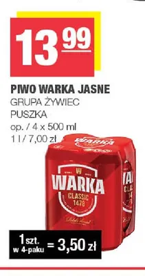 Piwo Warka 4-pak 500 ml promocja w SPAR