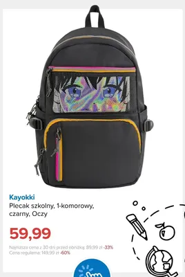 Plecak szkolny 1-komorowy Kayokki czarny Oczy promocja w Smyk