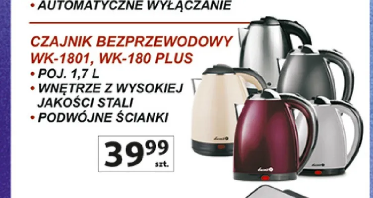 Czajnik bezprzewodowy Łucznik WK-1801 1,7 l promocja w Auchan