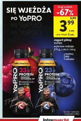 Jogurt pitny YoPro truskawka-malina promocja w Intermarche