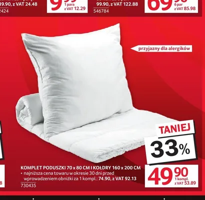 Komplet poduszki 70x80cm i kołdry 160x200cm promocja w Selgros