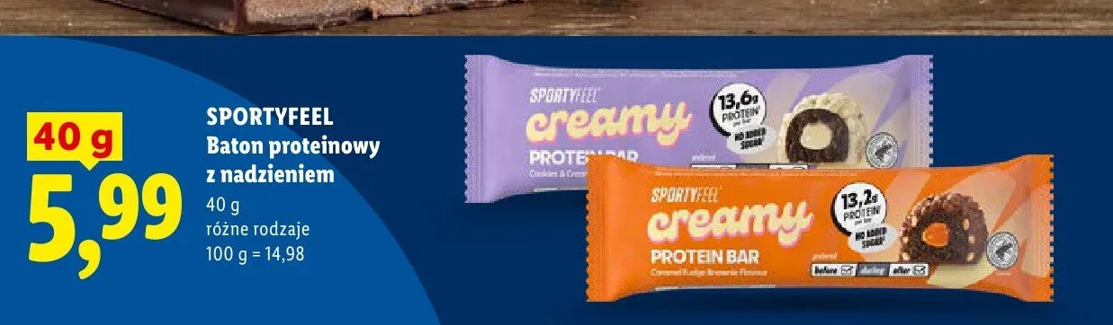 Baton proteinowy z nadzieniem Sportyfeel Creamy Cookies & Cream promocja w Lidl