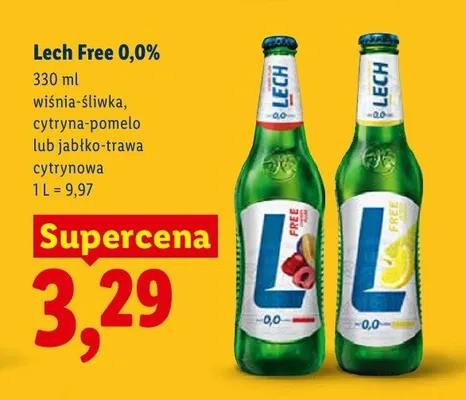 Piwo bezalkoholowe Lech Free 0,0% jabłko-trawa cytrynowa promocja w Lidl