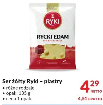 Ser żółty Ryki – plastry różne rodzaje promocja w Makro