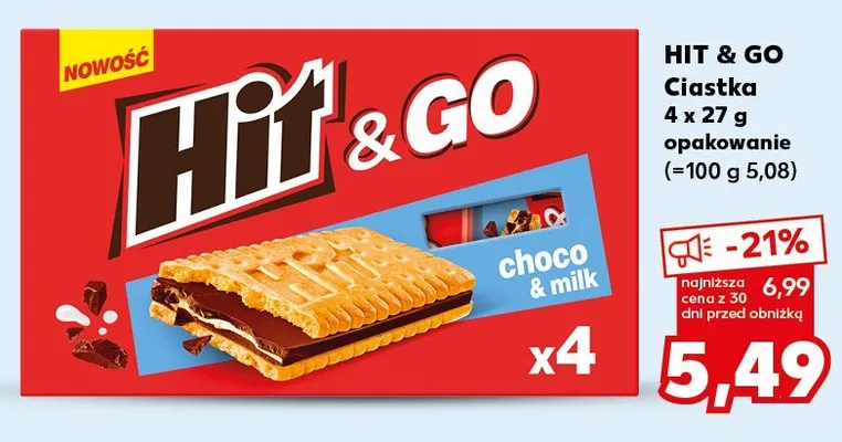 Ciasteczka Hit & Go choco & milk promocja w Kaufland