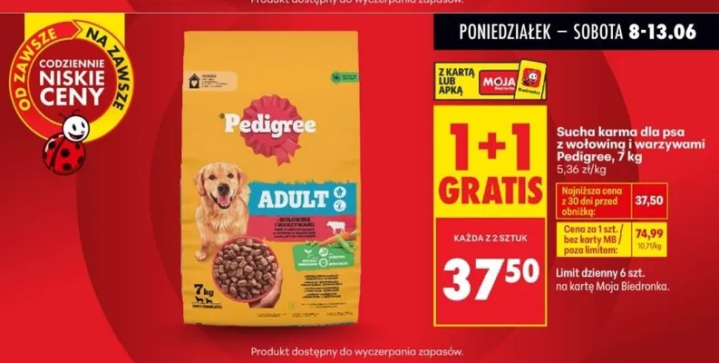 Sucha karma dla psa Pedigree Adult z wołowiną i warzywami promocja w Biedronka