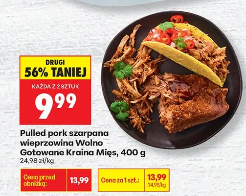 Pulled pork szarpana wieprzowina Wolno Gotowane Kraina Mięs promocja w Biedronka
