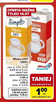 Mleko UHT Simpl 1,5% promocja w Carrefour Market
