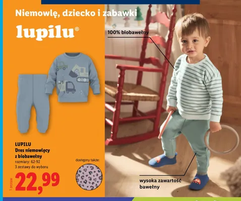 Dres niemowlęcy z biobawełny Lupilu promocja w Lidl
