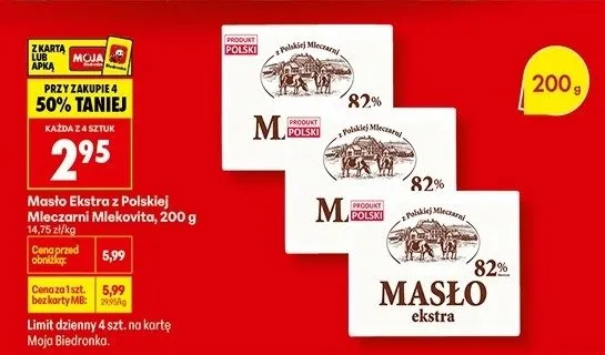 Masło ekstra z Polskiej Mleczarni Mlekovita 82% promocja w Biedronka