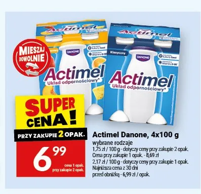 Napój mleczny Actimel klasyczny 4-pak 100g promocja w Twój Market