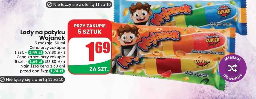 Lody na patyku Wojanek Cytryna-Jabłko promocja w Dino