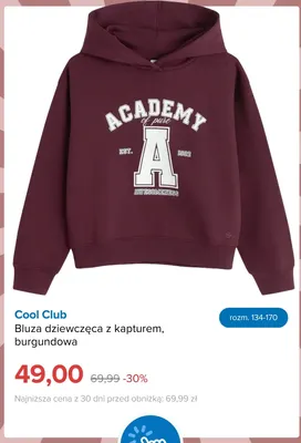 Bluza dziewczęca z kapturem burgundowa Cool Club promocja w Smyk