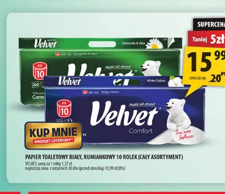 Papier toaletowy rumiankowy 10-pak Velvet promocja w Arhelan