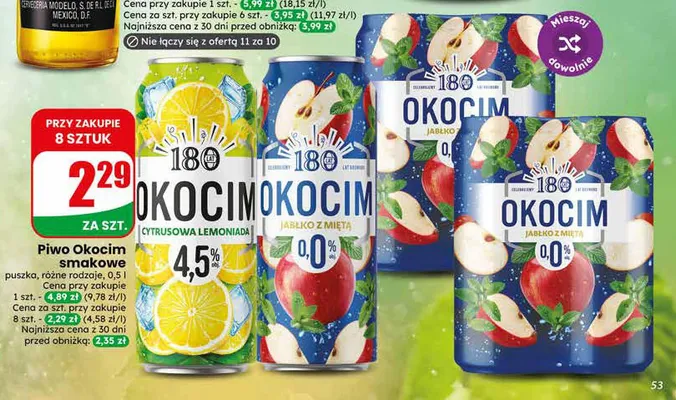 Piwo bezalkoholowe Okocim Jabłko z Miętą 0,0% promocja w Dino