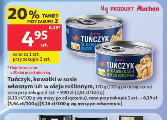 Tuńczyk kawałki w oleju roślinnym Auchan promocja w Auchan