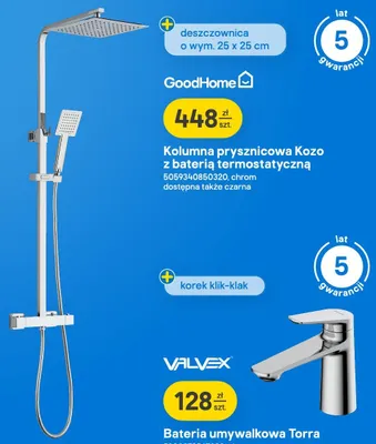 Kolumna prysznicowa Kozo z baterią termostatyczną GoodHome promocja w Castorama