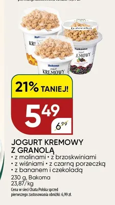 Jogurt kremowy z granolą z brzoskwiniami Bakoma promocja w Chata Polska