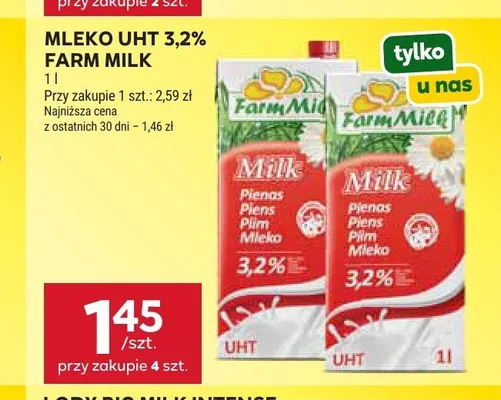 Mleko UHT 3,2% Farm Milk promocja w Stokrotka