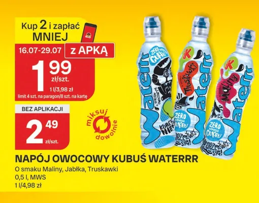 Napój owocowy Kubuś Waterrr o smaku jabłka promocja w Chorten