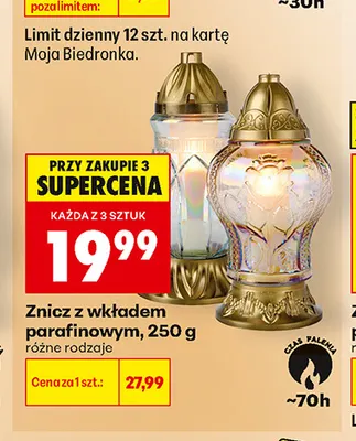 Znicz z wkładem parafinowym promocja w Biedronka