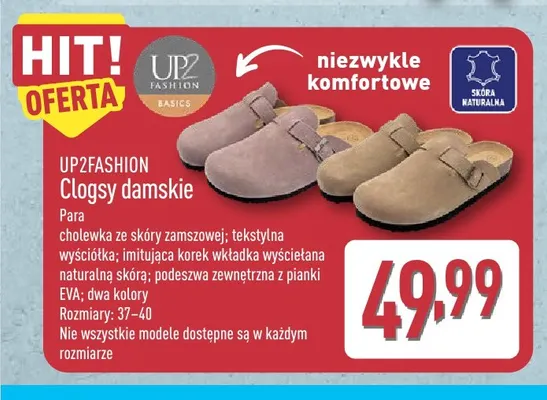 Clogsy damskie Up2fashion promocja w Aldi