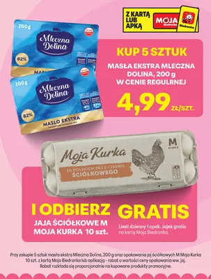 Masło ekstra mleczna 200 g + jajka ściółkowe M Moja Kurka GRATIS promocja w Biedronka