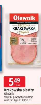 Kiełbasa krakowska pieczona w plastrach Olewnik promocja w Leclerc