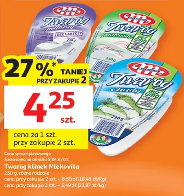 Twaróg klinek Mlekovita różne rodzaje promocja w Auchan
