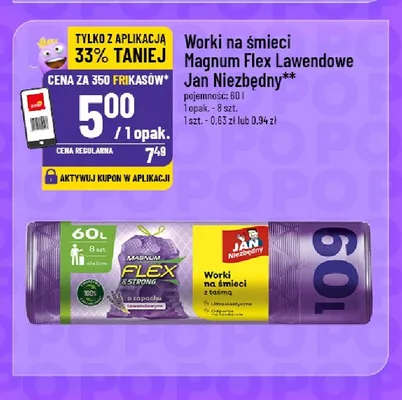Worki na śmieci Magnum Flex Lawendowe Jan Niezbędny 60 l 8-pak promocja w POLOmarket