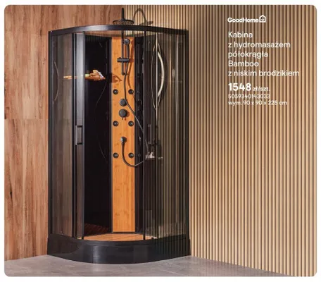 Kabina z hydromasażem półokrągła GoodHome Bamboo z niskim brodzikiem promocja w Castorama