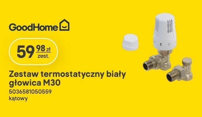 Zestaw termostatyczny biały głowica M30 GoodHome promocja w Castorama