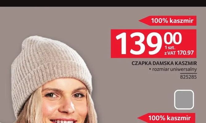 Czapka damska kaszmir promocja w Selgros