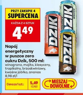 Napój energetyczny w puszce zero cukru Dzik ananas promocja w Biedronka