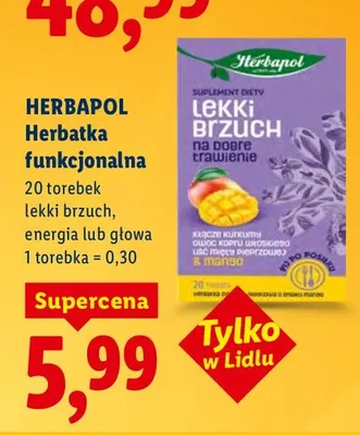 Herbatka funkcjonalna lekki brzuch, energia lub głowa i torebka promocja w Lidl
