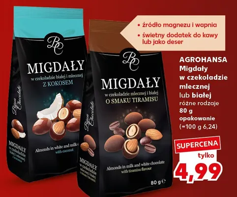 Migdały w czekoladzie białej i mlecznej z kokosem Agrohansa promocja w Kaufland