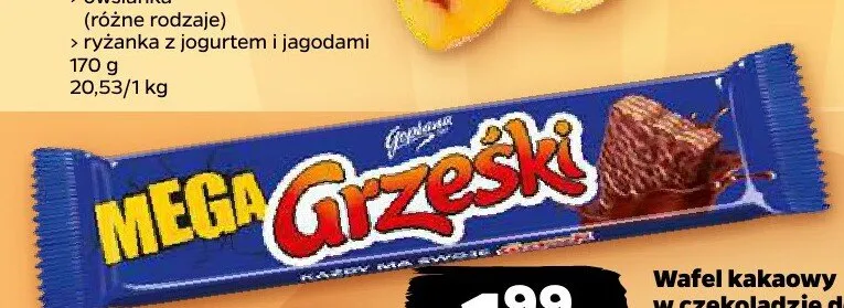 Wafel kakaowy w czekoladzie deserowej Mega Grześki Goplana promocja w Netto