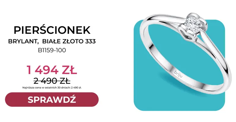 Pierścionek brylant białe złoto 333 B1159-100 Briju promocja w Briju