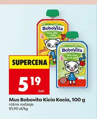 Mus owocowy BoboVita Kicia Kocia jabłko banan jagody promocja w Biedronka