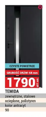 Drzwi zewnętrzne stalowe Temida Czyste Powietrze ocieplone polistyren grubość 68mm kolor antracyt 90 promocja w Merkury Market