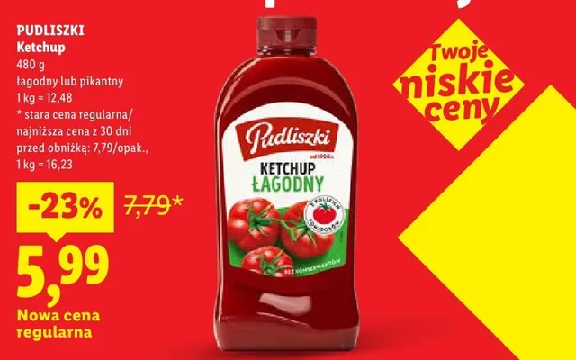Ketchup Pudliszki łagodny promocja w Lidl